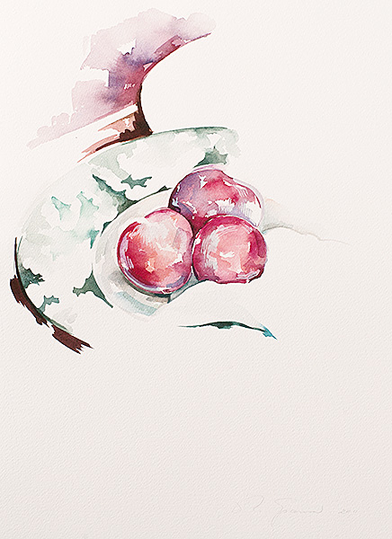 Three Red Plums, Shallow Bowl