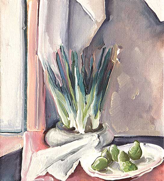 Six Pears with Narcissus Leaves